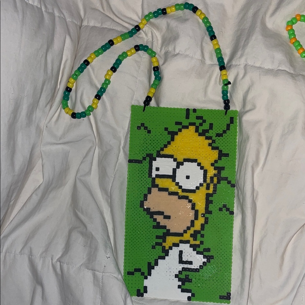 Beaded Kandi Rave Perler Necklace: Homer Simpson